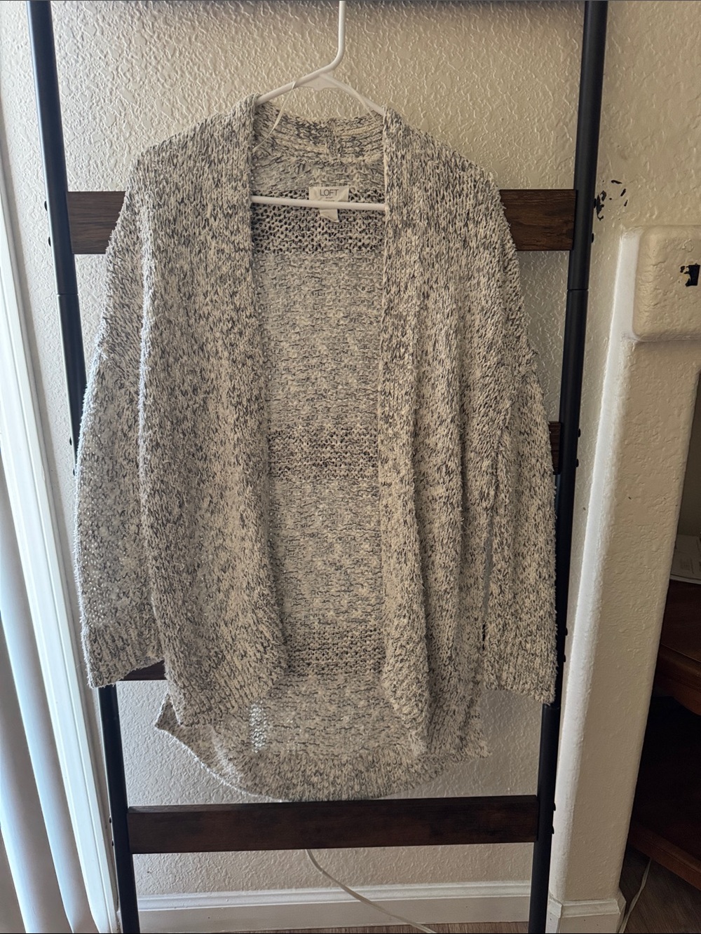 LOFT Gray Marled Open-Front Knit high low Cardigan. Used